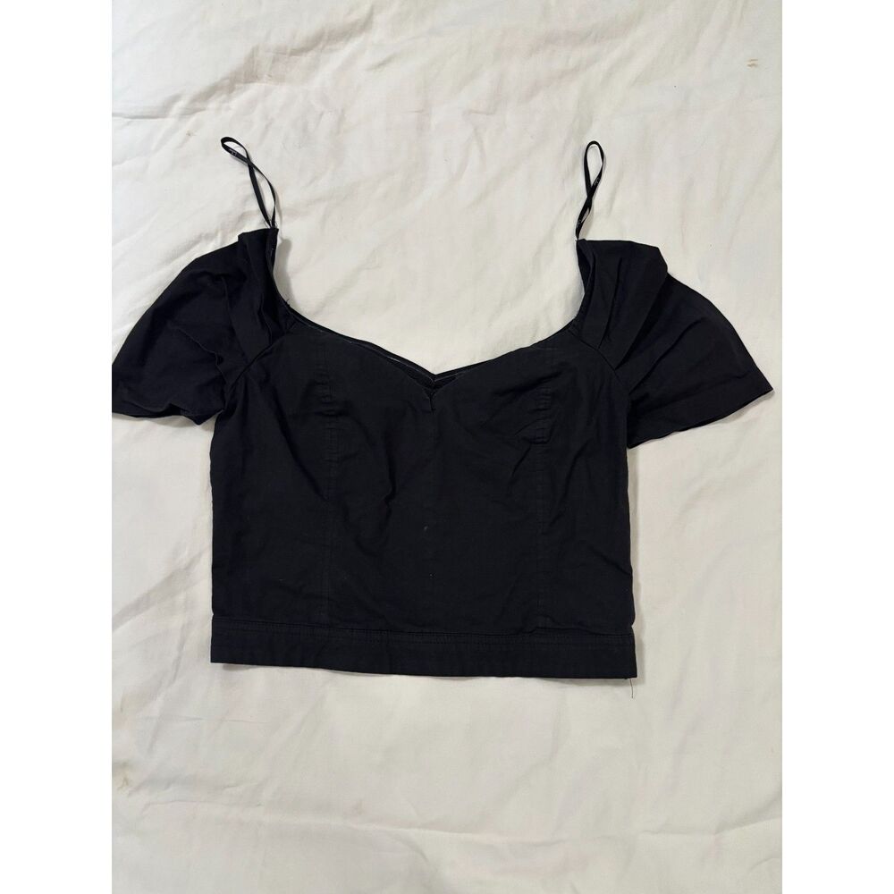Lulus Black Sweetheart Cold Shoulder Crop Top Puff Sleeve Corset Style Size M